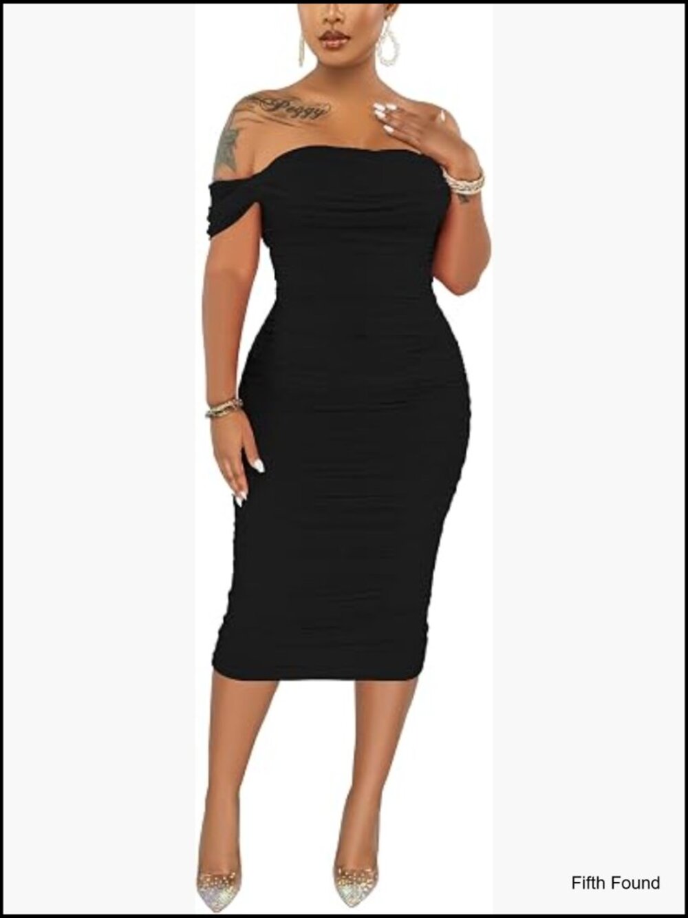Off Shoulder Bodycon Ruched Midi Cocktail Party Dress Sleeveless